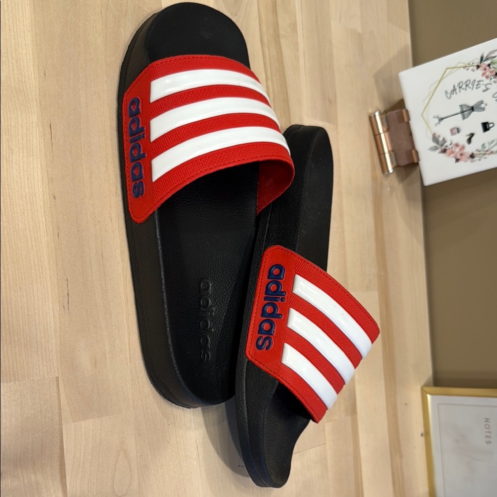 Adidas Navy Blue and Red Slide Sandals